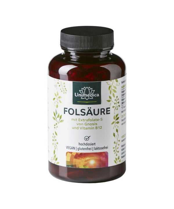 Folsäure mit Extrafolate S von Gnosis und Vitamin B12 - 800 µg Folsäure und 25 µg Vitamin B12 pro Tagesdosis (1 Kapsel) - 180 Kapseln - von Unimedica