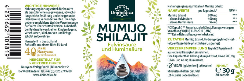 Mumijo Shilajit - 800 mg - Huminsäure und Fulvinsäure aus dem Himalaya