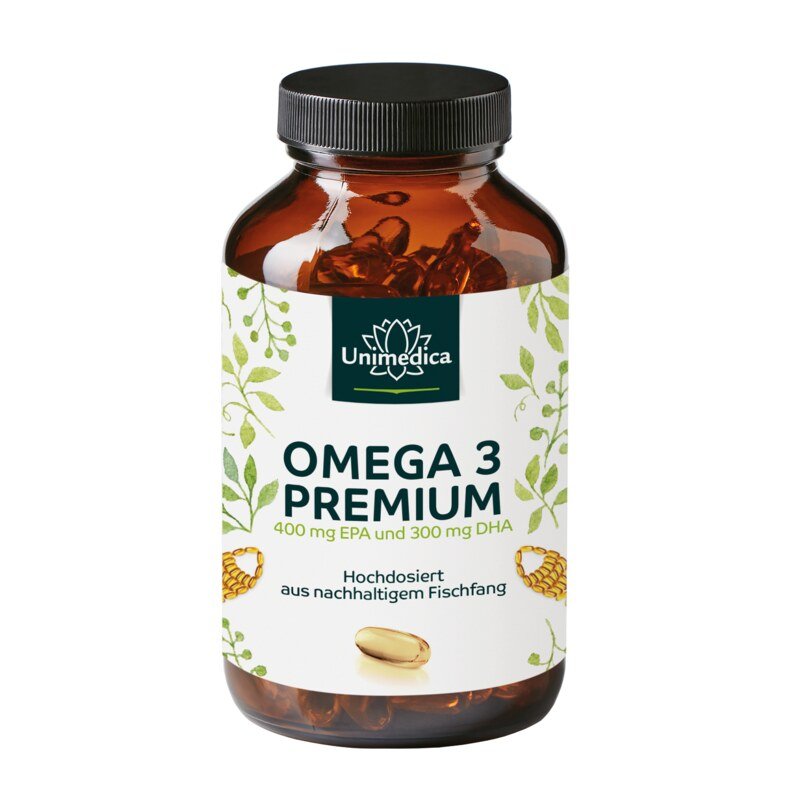 Omega 3 - Premium fish oil with 400 mg EPA and 300 mg DHA - high dose - from sustainable fishing - 1,000 mg per daily dose (1 capsule) - 120 softgel capsules