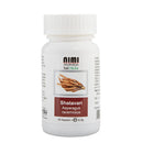 Eine weiße Plastikflasche NIMI AYURVEDA Shatavari-Kapseln. Das Etikett zeigt die Shatavari-Wurzel, den Inhalt von 60 Kapseln und das Gewicht von 32,8 g.