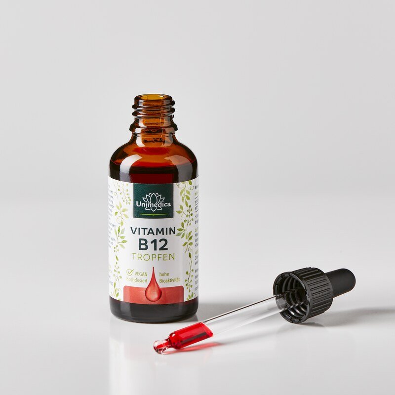 Gouttes de vitamine B12 - avec 500 µg de vitamine B12 par dose quotidienne (2 gouttes) - sans alcool - VEGAN - 50 ml