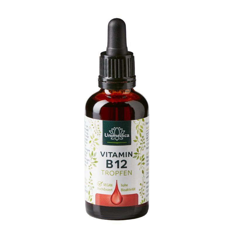 Gouttes de vitamine B12 - avec 500 µg de vitamine B12 par dose quotidienne (2 gouttes) - sans alcool - VEGAN - 50 ml