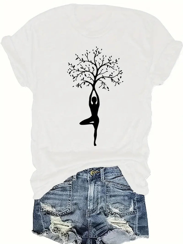 Vibrant Yoga Tree Print T-Shirt Size S