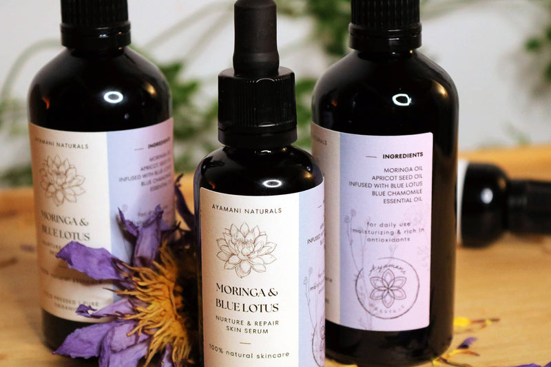 Ayamani Naturals - Beruhigendes Hautpflegeöl mit Blauer Lotus-Moringa und blauer Kamille