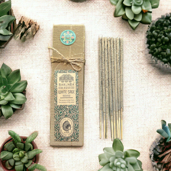 8 bâtonnets d'encens en résine – Sauge blanche pour rituels spirituels