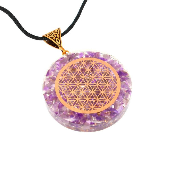Artisans de Madagascar - Blume des Lebens Orgonit Amethyst Anhänger 4 cm