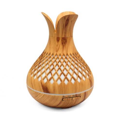 Green Tree - Mandala USB Aroma Diffuser made of wood, LED, 7 colors, 400 ml