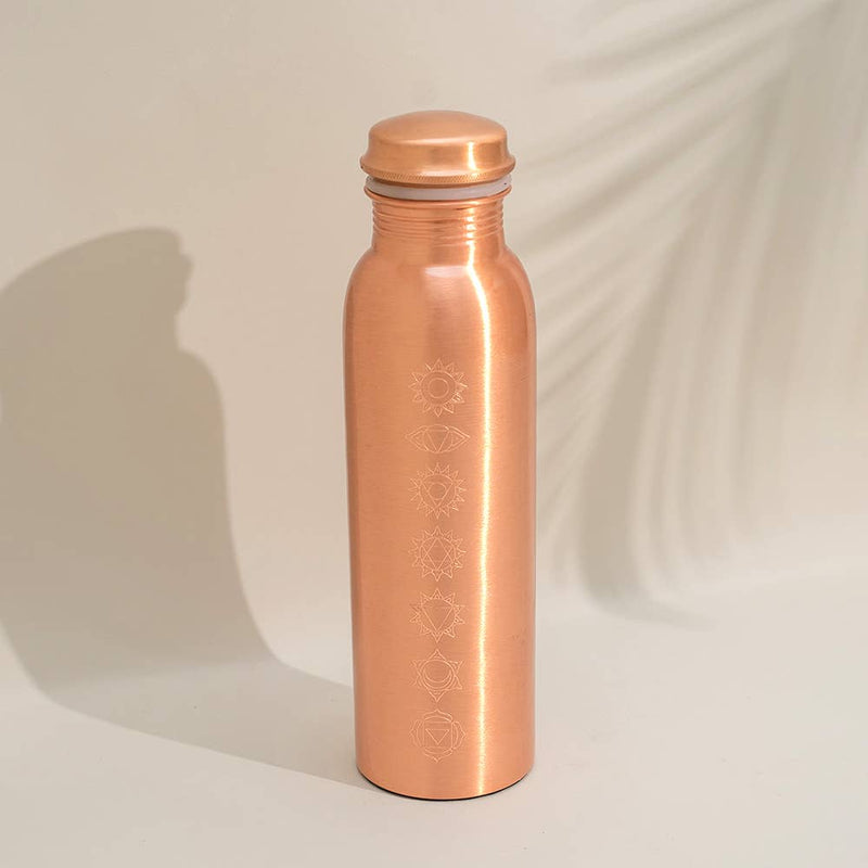 Ayurveda Specialist B.V. - Reine Kupferwasserflasche 7 Chakren Mattes Finish ± 1 Liter