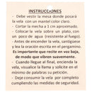 Anleitungskarte in Spanisch für ein Kerzenritual, einschließlich Tischvorbereitung, Dochtkürzung und Visualisierung.