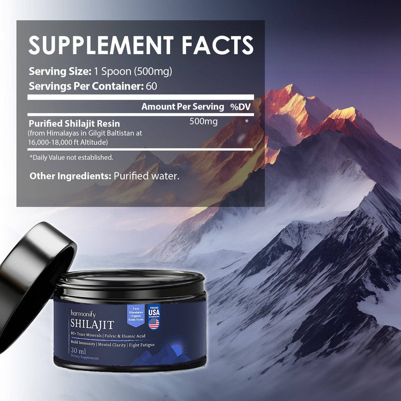 HARMONIFY Shilajit Resin, Pure Himalayan Shilajit in Gold Quality, 100% Pure Shilajit with Fulvic Acid and Over 80 Trace Elements, Energy and Immune Support Complex, 60 Daily Servings