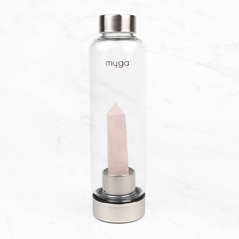 Bouteille d'eau en verre de cristal de quartz rose