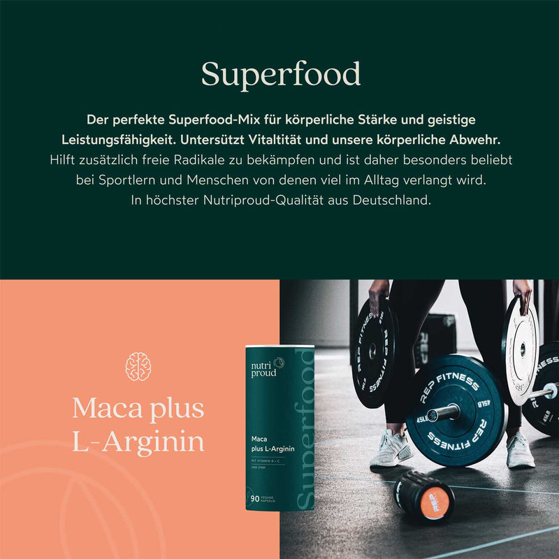 Nutriproud GmbH - Superaliment : Maca avec L-arginine + vitamines B + C + zinc