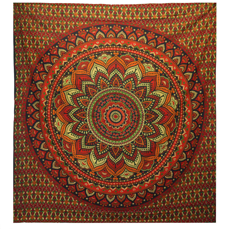 Doppelbettdecke, Ritualtuch, Wandbehang aus Baumwolle und Wandteppich — Mandala Classic — Grün 230 cm x 200 cm