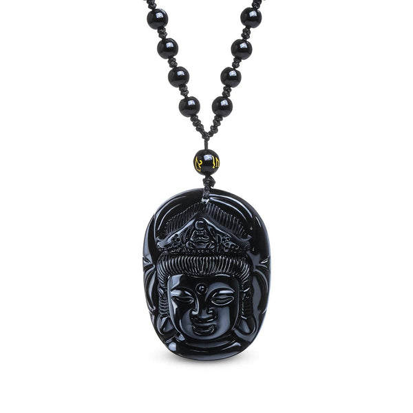 Schwarze Obsidian-Halskette „Guanyin Head“