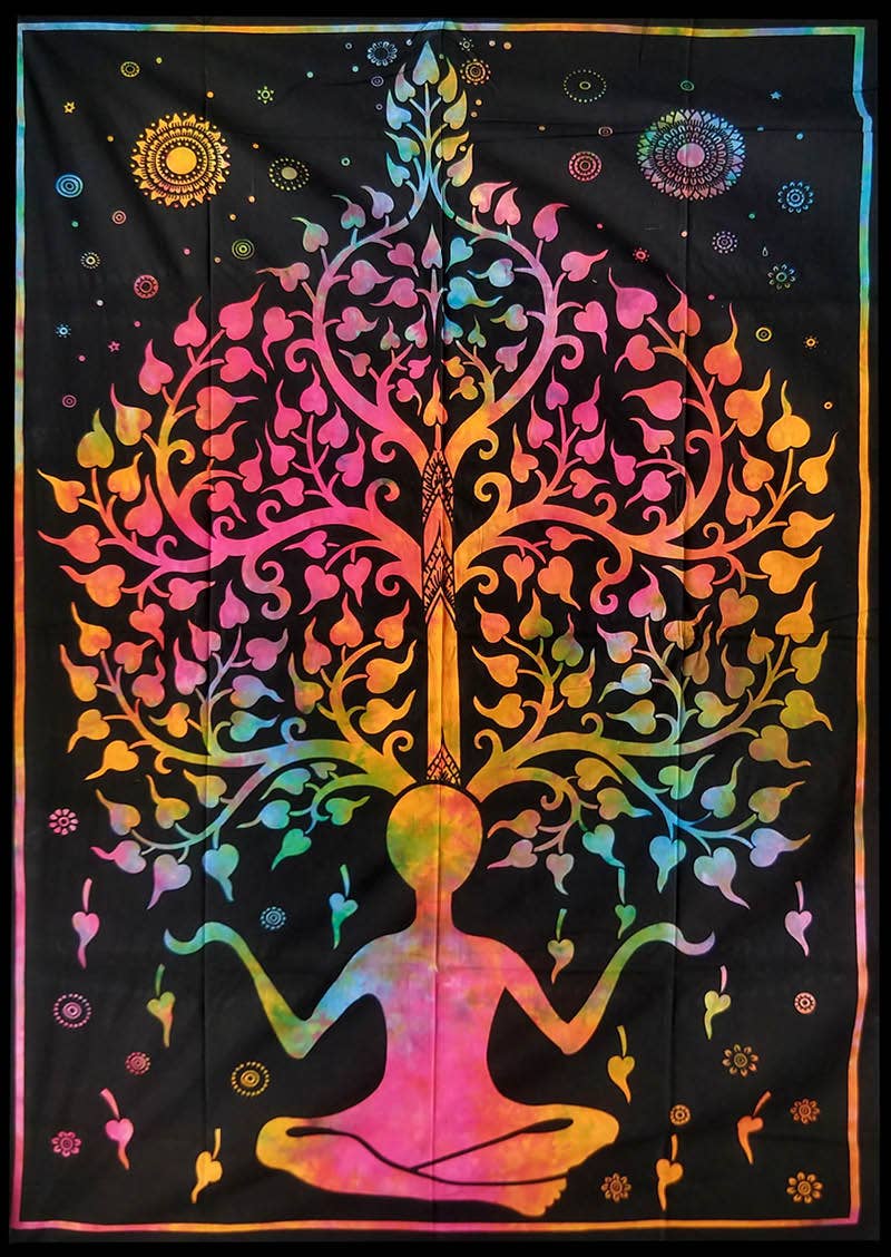 Ritualtuch Wandteppich Meditation unter dem Baum des Lebens -  213 x 137 cm