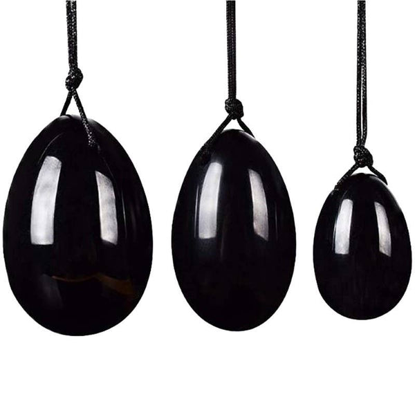 Artisans de Madagascar - Gebohrte Yoni-Eier aus schwarzem Obsidian