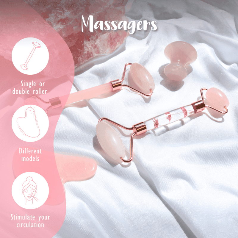 Rosenquarz Massagegerät mit Doppelrolle