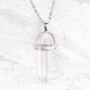 Silver-plated necklace — transparent quartz pendant