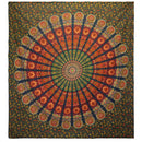 Doppelbettdecke, Ritualtuch, Wandbehang aus Baumwolle und Wandteppich — Mandala Peacock — Grün - 230 cm x 200 cm