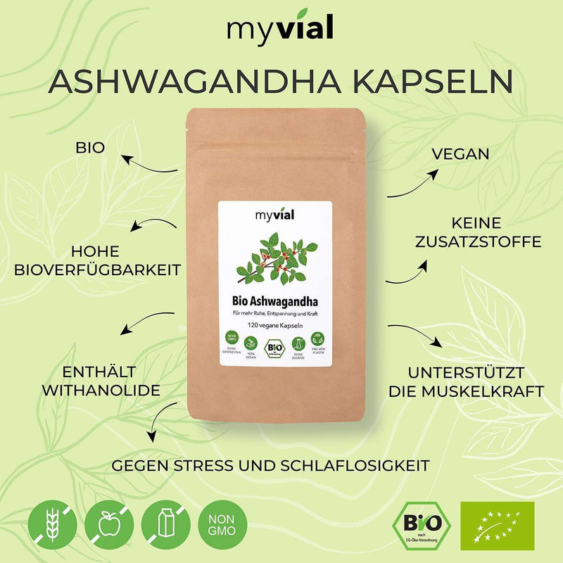 Bio Ashwagandha Kapseln 120 Stück - Ind. Schlafbeere - Vegan