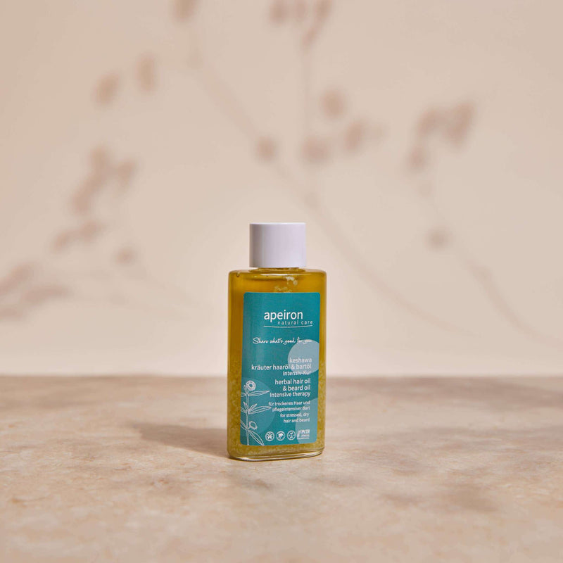 Huile capillaire et huile à barbe aux herbes Apeiron Keshawa 100 ml Gl.Fl.