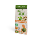 Eine Packung AROMANDISE Maté Vert (Grüner Maté) mit Ingwer-Eisenkraut (Gingembre Verveine), 100g. Die Verpackung trägt die Zertifizierungen „AB Agriculture Biologique“ (Ökologischer Landbau) und „Fair for Life“ und zeigt Grafiken von Maté-Blättern, Ingwer und getrockneten Kräutern.