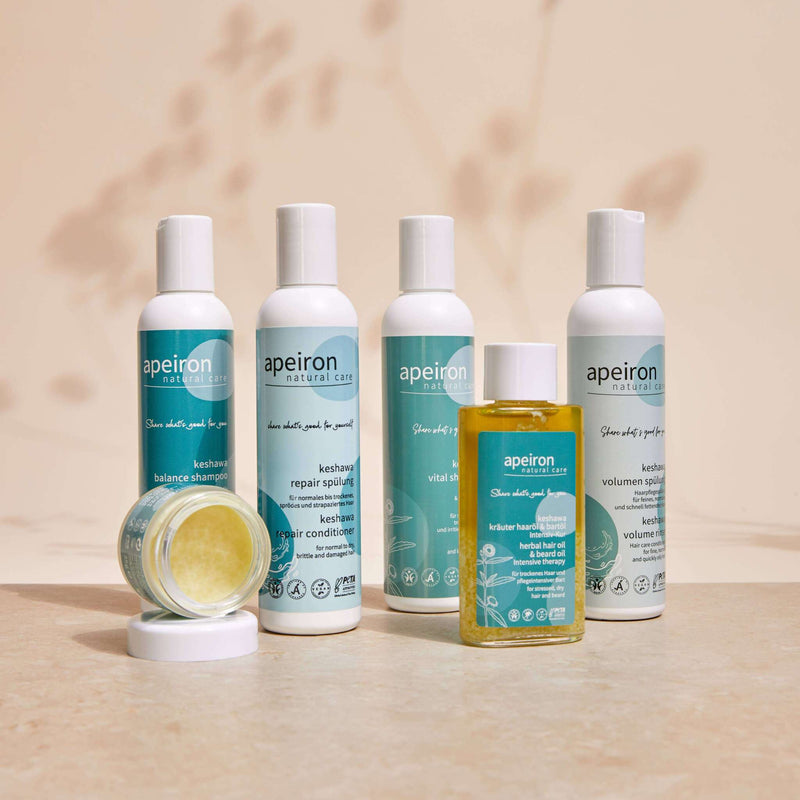 Huile capillaire et huile à barbe aux herbes Apeiron Keshawa 100 ml Gl.Fl.