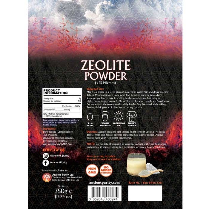 Pureté Ancienne – Poudre de Zéolite Fine (&lt; 25 microns) 350 g – Détoxification naturelle efficace et fixation des métaux lourds