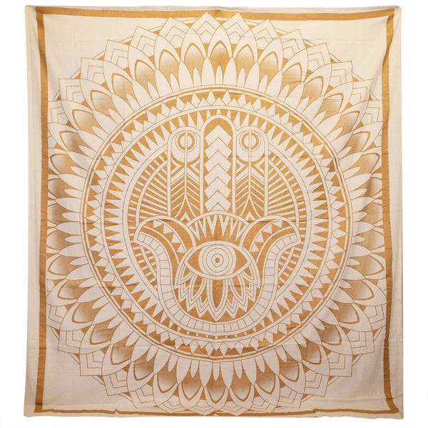 Cotton double duvet and tapestry — Hamsa — White Gold