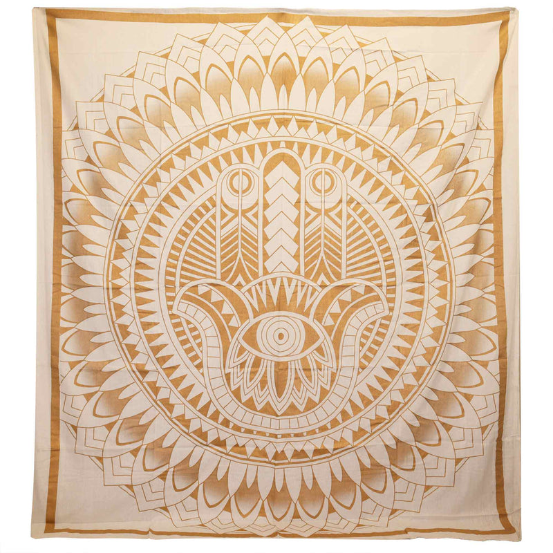 Cotton double duvet and tapestry — Hamsa — White Gold