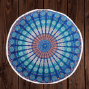 Round canvas “Blue Mandala” with cotton tassels 180cm