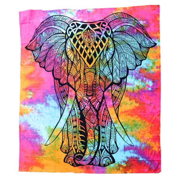 Tenture murale en tissu rituel « La Beauté de l'Éléphant » en coton 200x210cm