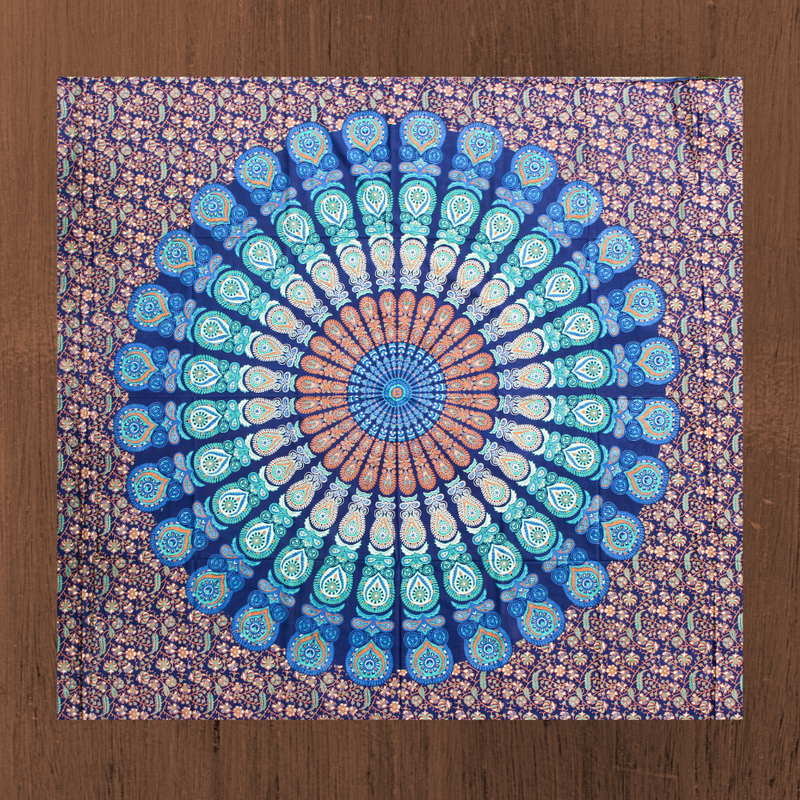 Wandbehang Ritualtuch „Blue Mandala“ aus Baumwolle 200x220cm