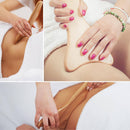 Collage von drei Bildern, die Holzmassagegeräte bei der Maderotherapie an Oberschenkel und Körper zeigen.