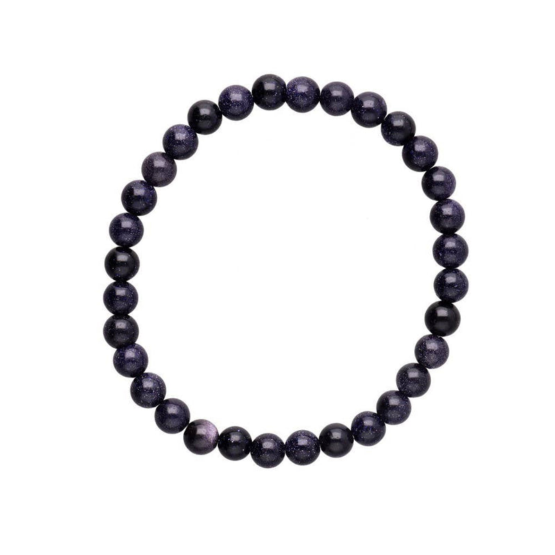 Elastisches Perlenarmband mit polierten, sehr kleinen runden dunkelblauen Goldfluss-Perlen (Blauer Sandstein) mit sichtbaren schimmernden metallischen Einschlüssen.