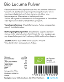 Bio Lucuma Pulver 200 Gramm - Ideal für Diabetiker - Vegan - B3, Beta Carotin, alternative Süsse