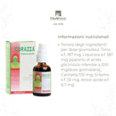 Eine Werbung für das ERBAVOGLIO CORAZZA Natural-Biotic Spray, die die Produktverpackung neben einer Liste von „Informazioni nutrizionali“ (Nährwertangaben) zeigt, die Inhaltsstoffe und deren Tagesdosis in Milligramm auflistet.