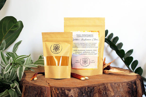GOLDEN CHAI Latte with adaptogenic REISHI mushroom tonic