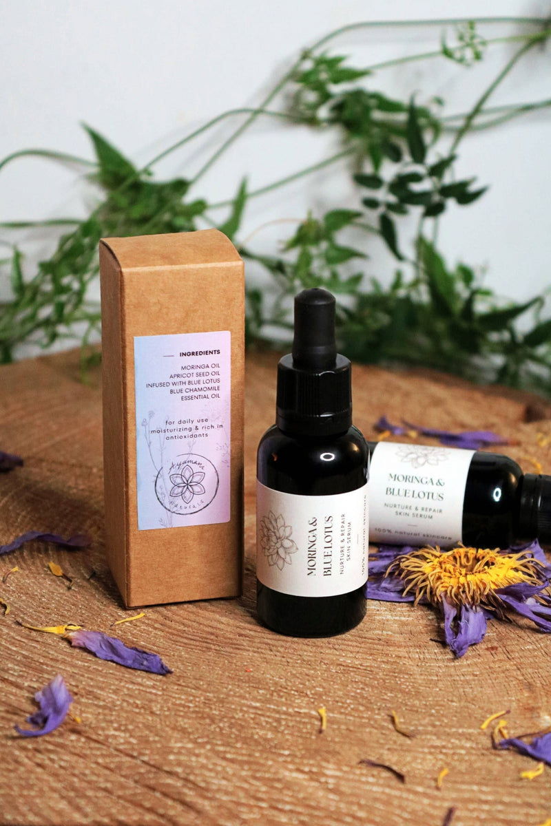 Ayamani Naturals - Beruhigendes Hautpflegeöl mit Blauer Lotus-Moringa und blauer Kamille