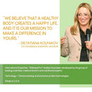 Dr. Tatiana Kolpakov, Mitbegründerin und wissenschaftliche Beraterin, spricht über die Mission, ein gesundes und glückliches Leben zu fördern, mit zusätzlichen Details über die Entwicklung des Produkts durch Experten und fortschrittliche Verarbeitungstechnologien.