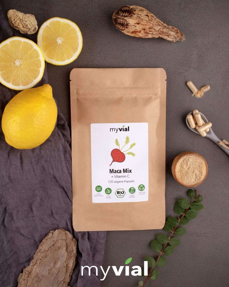 Bio Maca Kapseln (Schwarz, Rot, Gelb Mix) + Vit. C - Vegan