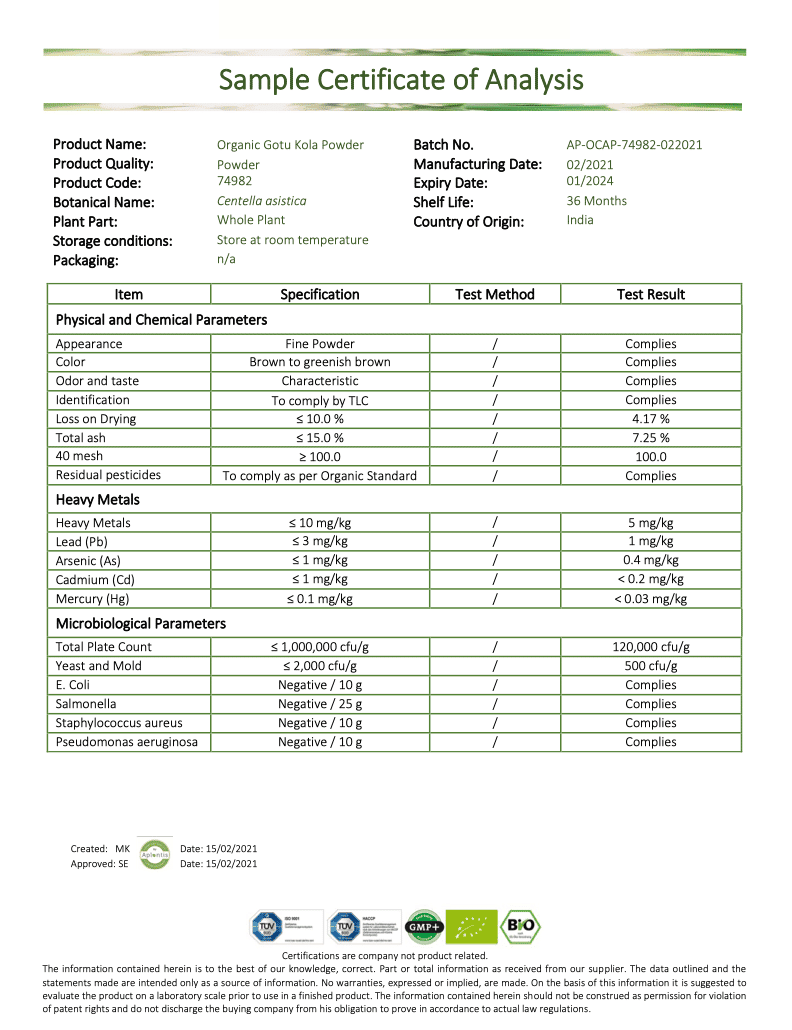 Bio Gotu Kola Pulver 100 Gramm aus Sri Lanka