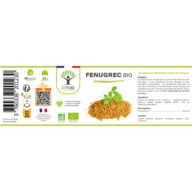 Organic fenugreek – dietary supplement in capsules for appetite enhancement and healthy blood sugar regulation