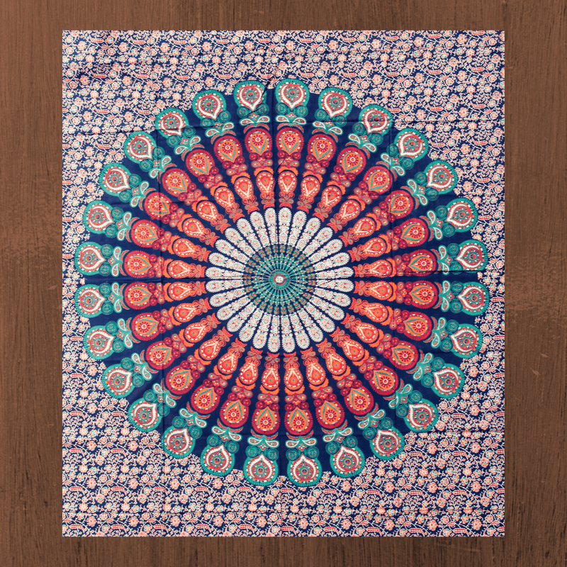 Wandbehang Ritualtuch „Belebendes mehrfarbiges Mandala“ aus Baumwolle 200x210cm