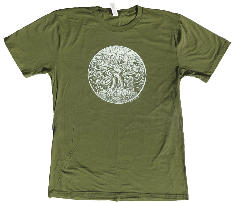 Demian - Bio T-Shirt „Lebensbaum“ – Handbedruckt in Bern | 100 % Organic Cotton (Olivgrün)